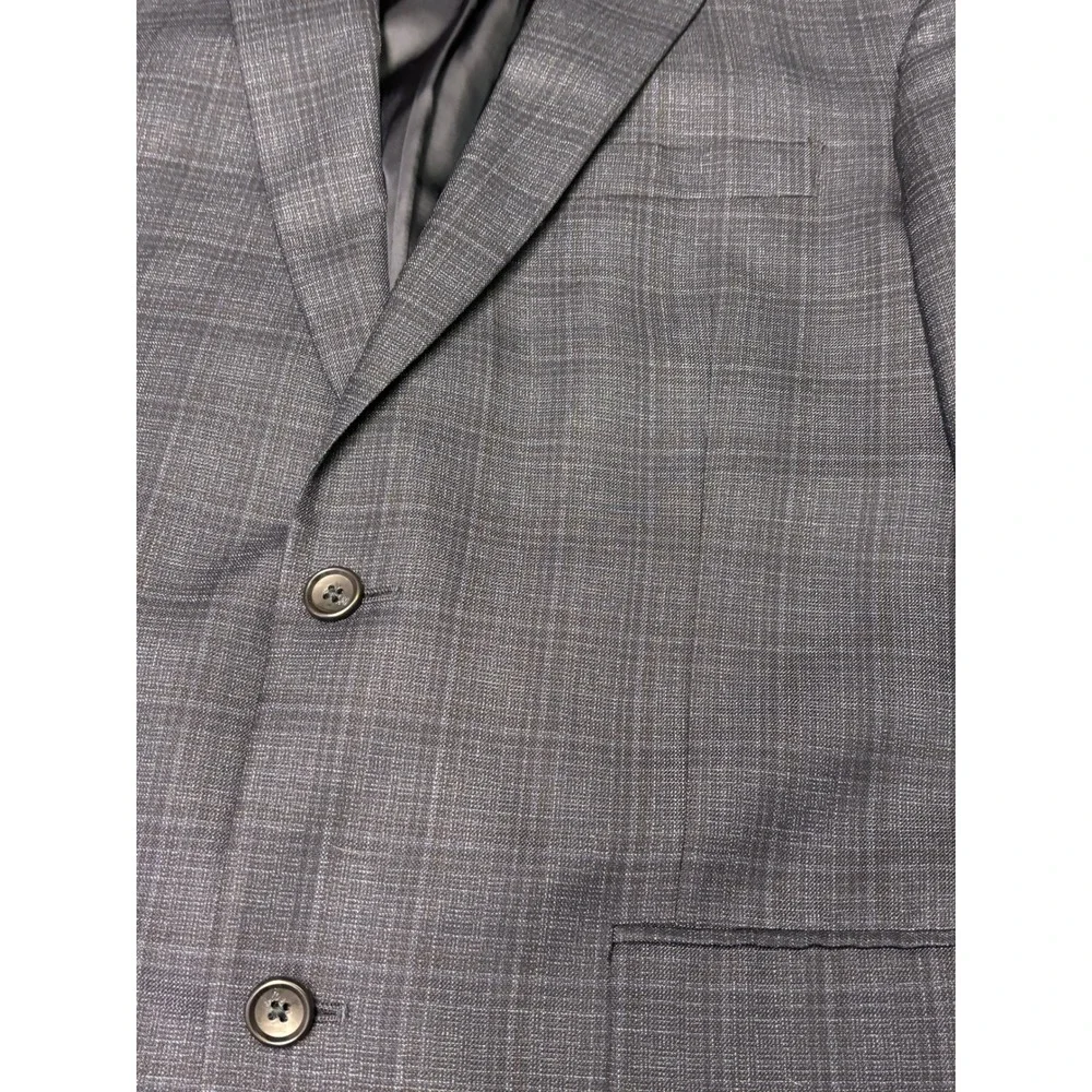 Jos A Bank Signature Collection Mens Plaid Wool Blend Sport Coat 40L Blazer Navy